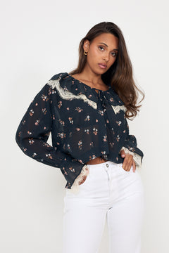 Siri Boho Blouse - Flower Navy