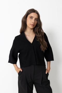 Short Wool Cardigan - Black