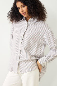 Cleo Oversize Linen Blend Shirt - Bright White Chocolate Chip