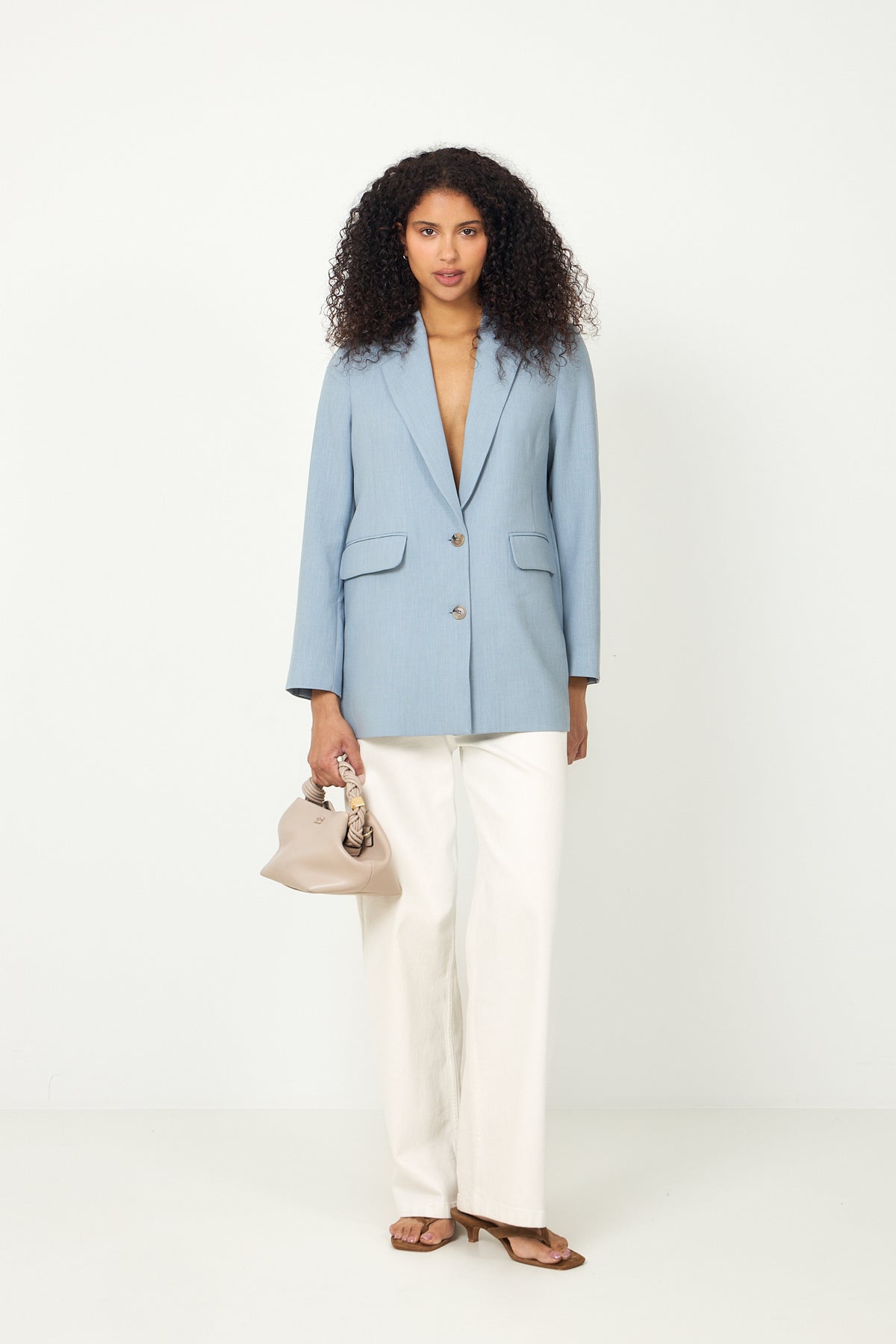 Rita Ls Relaxed Blazer Mel - Dusty Blue Melange