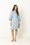 Laurina 3/4 Short Open Back Dress - Dusty Blue