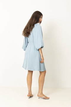 Laurina 3/4 Short Open Back Dress - Dusty Blue