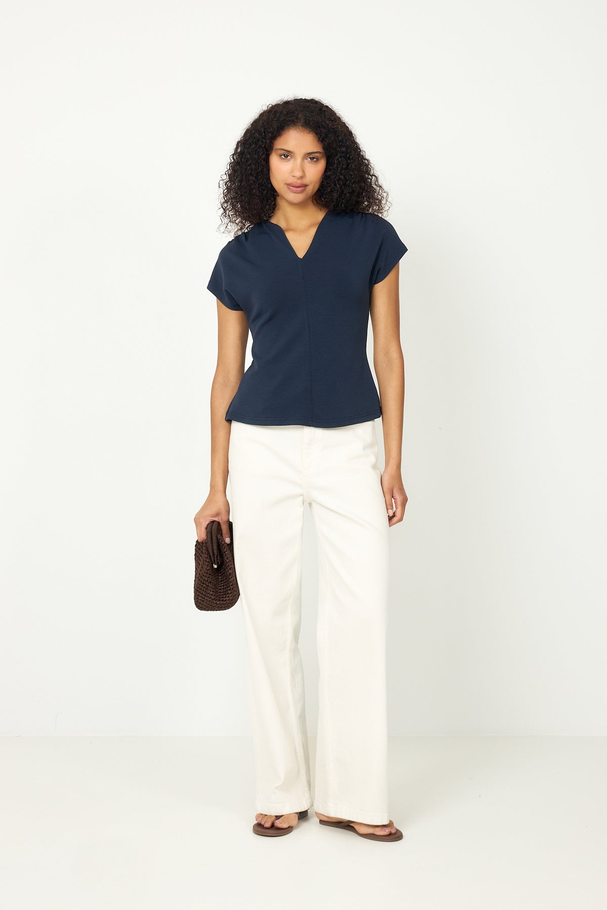 Tenny Ss V-Neck Gathered Top - Dark Sapphire