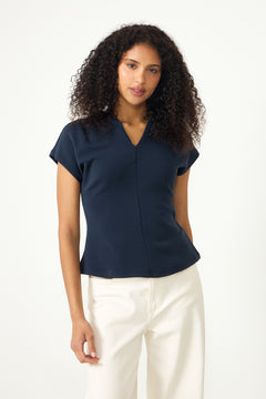Tenny Ss V-Neck Gathered Top - Dark Sapphire