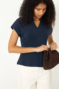 Tenny Ss V-Neck Gathered Top - Dark Sapphire