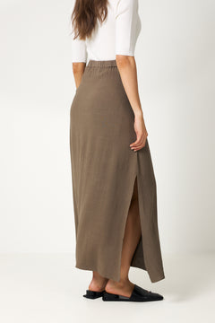 Viva Hw Ankle Linen Blend Skirt - Chocolate Chip