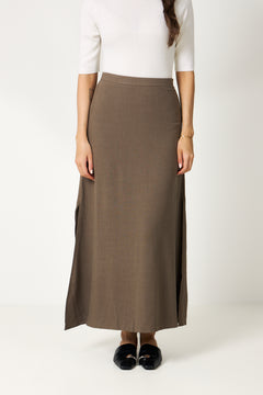 Viva Hw Ankle Linen Blend Skirt - Chocolate Chip