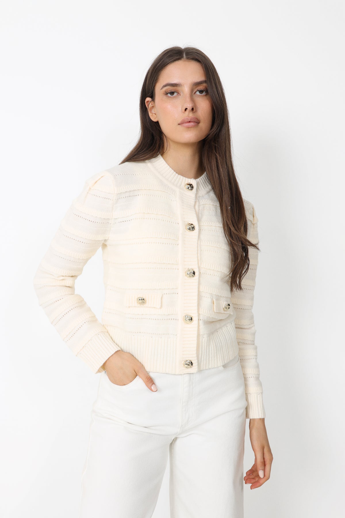 N-Maddison Stickad Kofta - Ivory