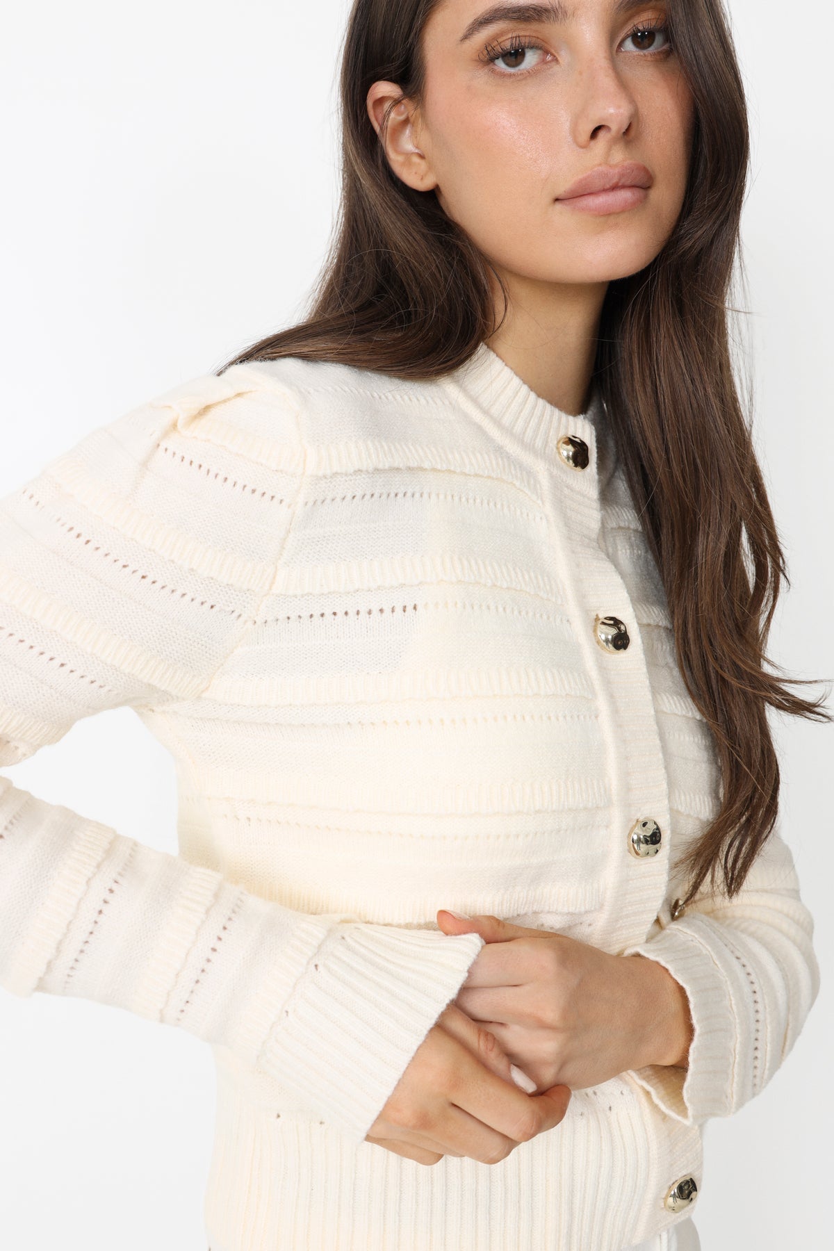 N-Maddison Stickad Kofta - Ivory