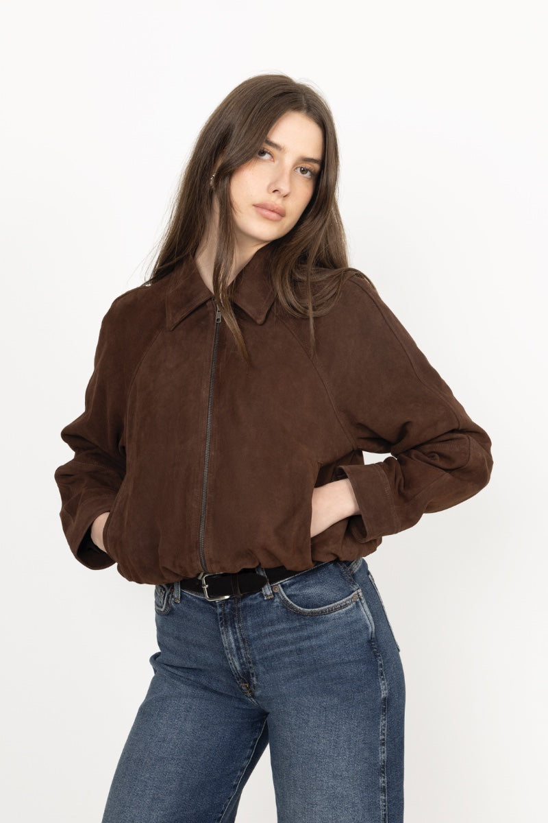 Yasnoel Suede Leather Bomber Jacket - Ex - Pinecone