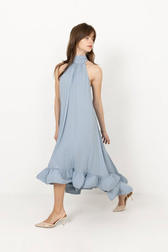 Sabrina Halterneck Ruffled Midi Dress - Sky