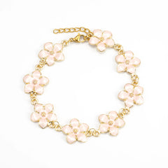 Adeline Pink Enamel Flower Chain Bracelet - Gold