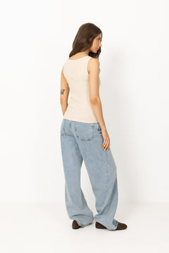 Anna U-Neck Tank Top Noos - Oatmeal Melange