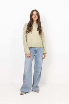 Lulu Loose Ls Knit O-Neck - Lint Birch