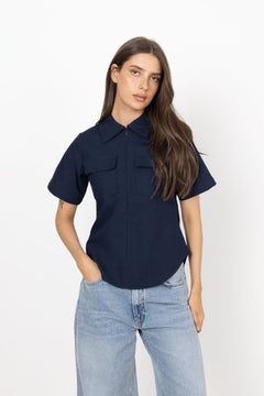 Tora Slim SS Zip Shirt B - Dark Sapphire