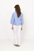 Bea 3/4 V Neck Shirt B - Dusty Blue Stripe