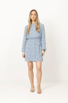 Myline Relaxed Ls Boat Neck Dress B - Dusty Blue