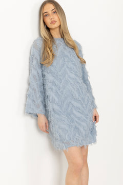 Myline Relaxed Ls Boat Neck Dress B - Dusty Blue