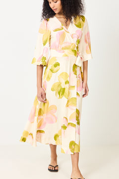 Yasmarga 3/4 Wrap Long Dress - Pristine Marga Aop