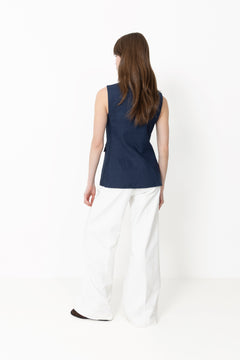 Yasagana Linen Blend Waistcoat - Navy Blazer