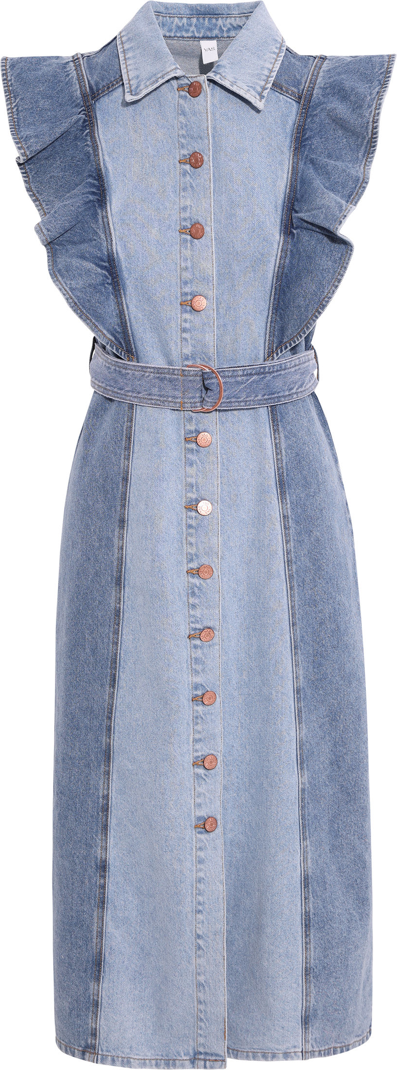 Yascawi Sl Denim Long Dress - Medium Blue Denim Light Blue Denim Blocking