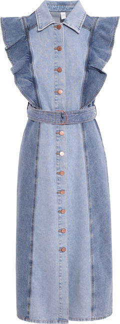 Yascawi Sl Denim Long Dress - Medium Blue Denim Light Blue Denim Blocking