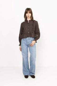 Petrine Embroidery Blouse - Dark Brown