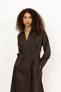 Ottana Poplin Dress - Chocolate Brown