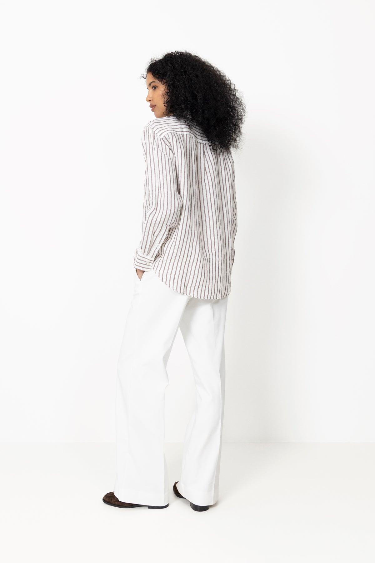 Rel Striped Linen LS Skjorta - Fresh Soil