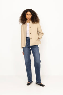 Short Cotton Blend Car Coat - Oat Beige