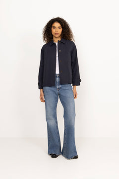 Short Cotton Blend Car Coat - Evening Blue