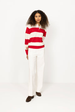 Estate Pique Sweater - Red Macadamia Stripe