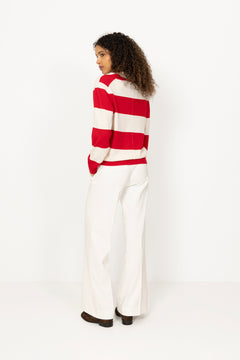 Estate Pique Sweater - Red Macadamia Stripe