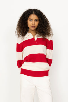 Estate Pique Sweater - Red Macadamia Stripe