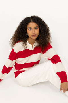 Estate Pique Sweater - Red Macadamia Stripe