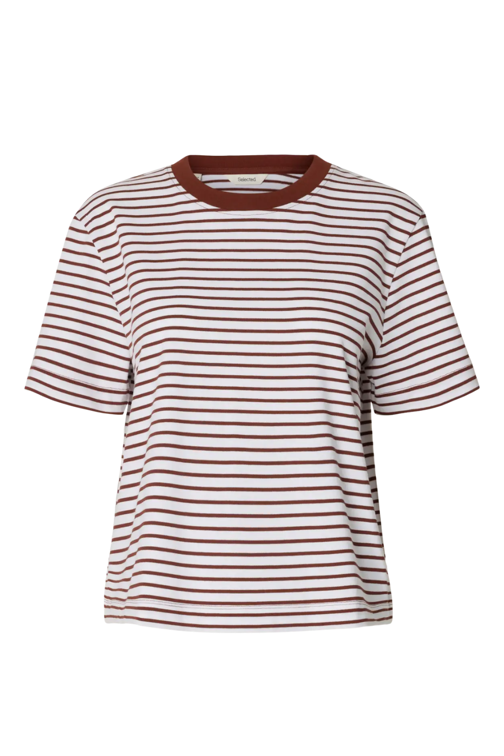 Essential Ss Striped Boxy Tee - Cherry Mahogany Bright White