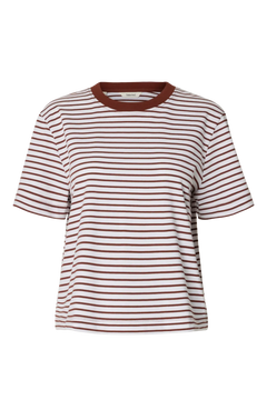 Essential Ss Striped Boxy Tee - Cherry Mahogany Bright White