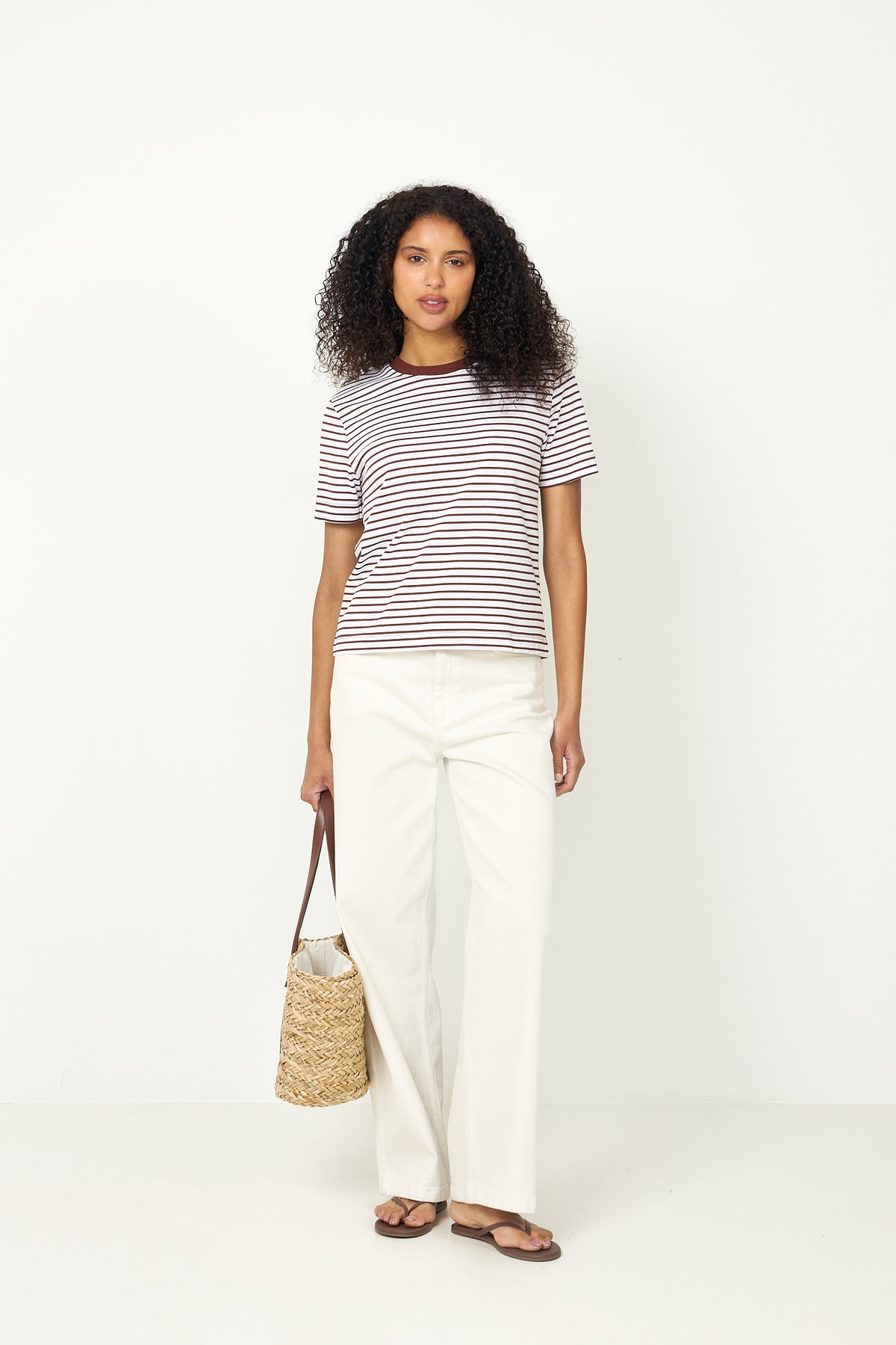 Essential Ss Striped Boxy Tee - Cherry Mahogany Bright White