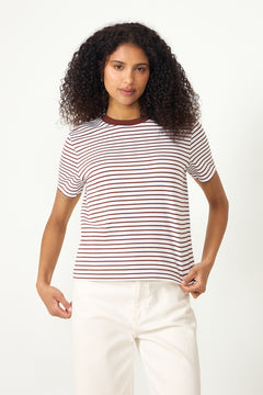 Essential Ss Striped Boxy Tee - Cherry Mahogany Bright White
