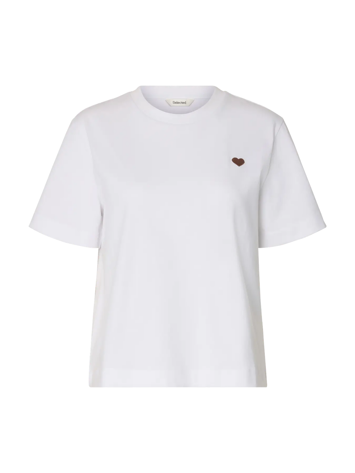 Slfella Ss Emb Boxy Tee Ft - Bright White Brown Heart Emb