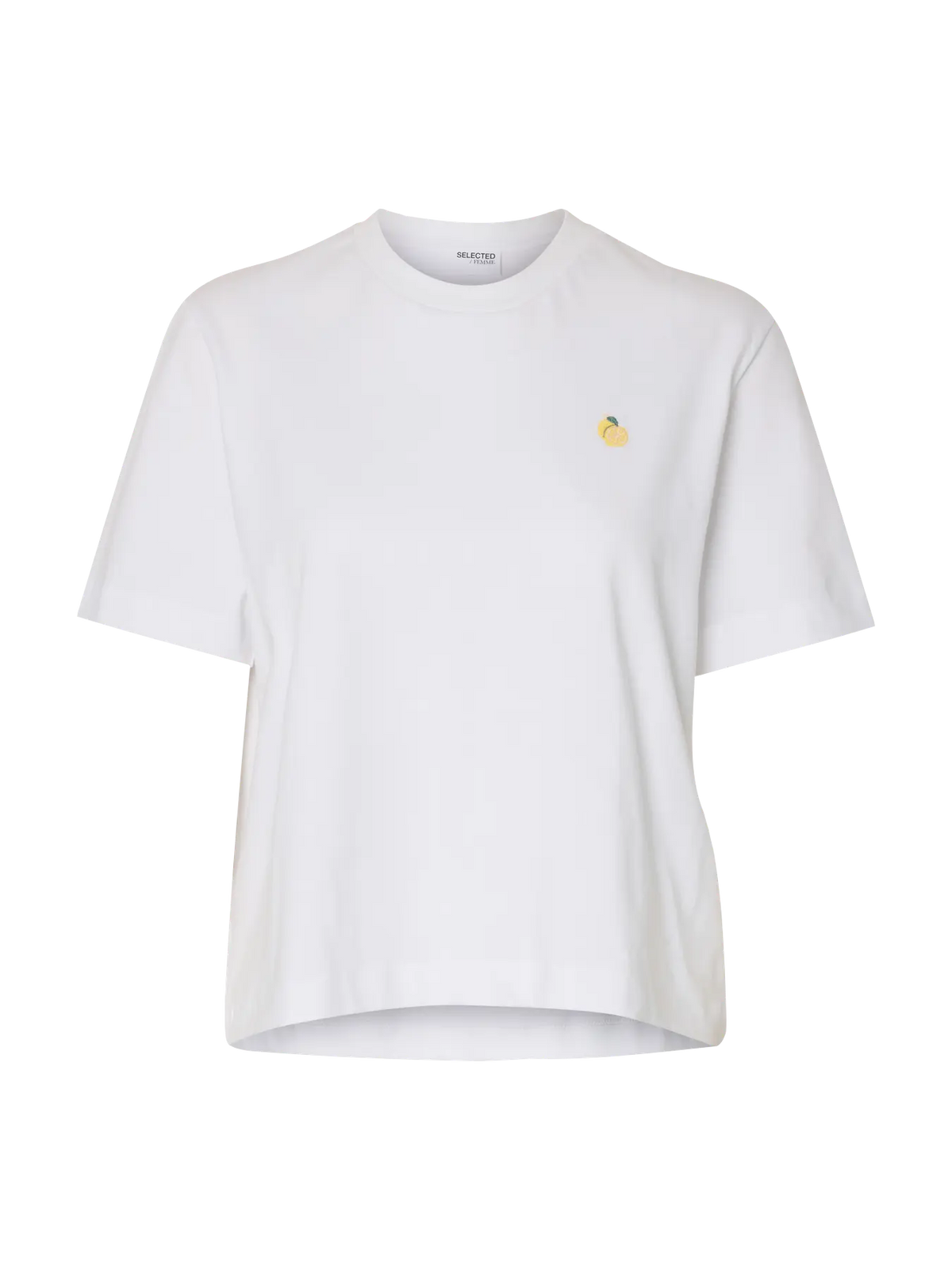 Slfella Ss Emb Boxy Tee Ft - Bright White Lemon Emb