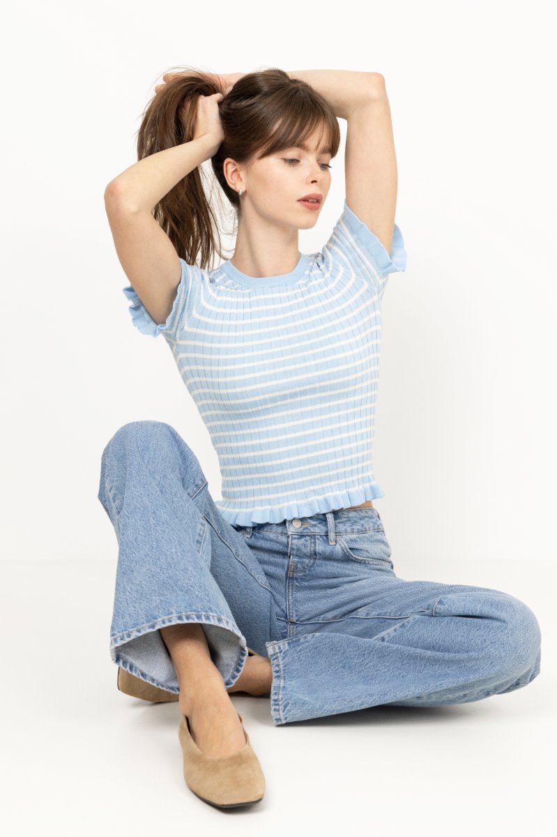 Fabi Knit Top - Ljusblå/Vitrandig