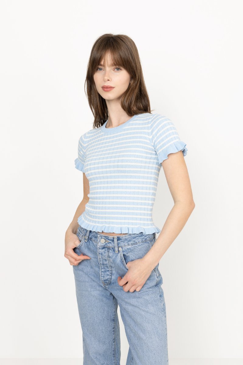 Fabi Knit Top - Ljusblå/Vitrandig