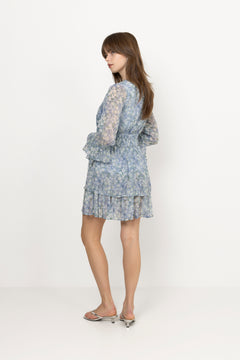 Florella Short Dress - Blue/Off White