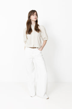 Tiffany Short Sleeve Stripe Shirt - Off White/Black Stripe