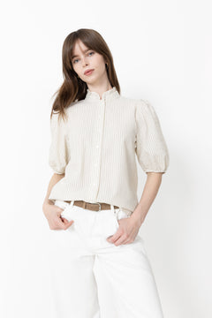 Tiffany Short Sleeve Stripe Shirt - Off White/Black Stripe
