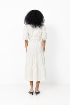 Kate V-Neck Long Stripe Dress - Off White/Black Stripe