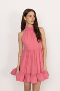 Fern Halterneck Ruffled Mini Dress - Rose Pink