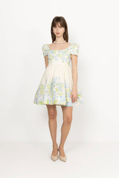Vanda Pouf Sleeve Mini Dress - Pastel Floral Vanilla