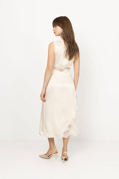 Desire Lace Trimmed Cut Out Midi Dress - Vanilla